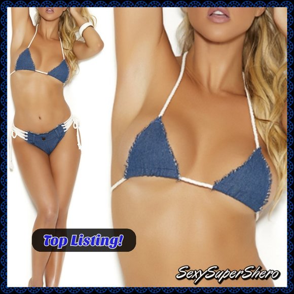 🆕👖Sexy Denim String Bra Micro Bikini Top! - Picture 1 of 7
